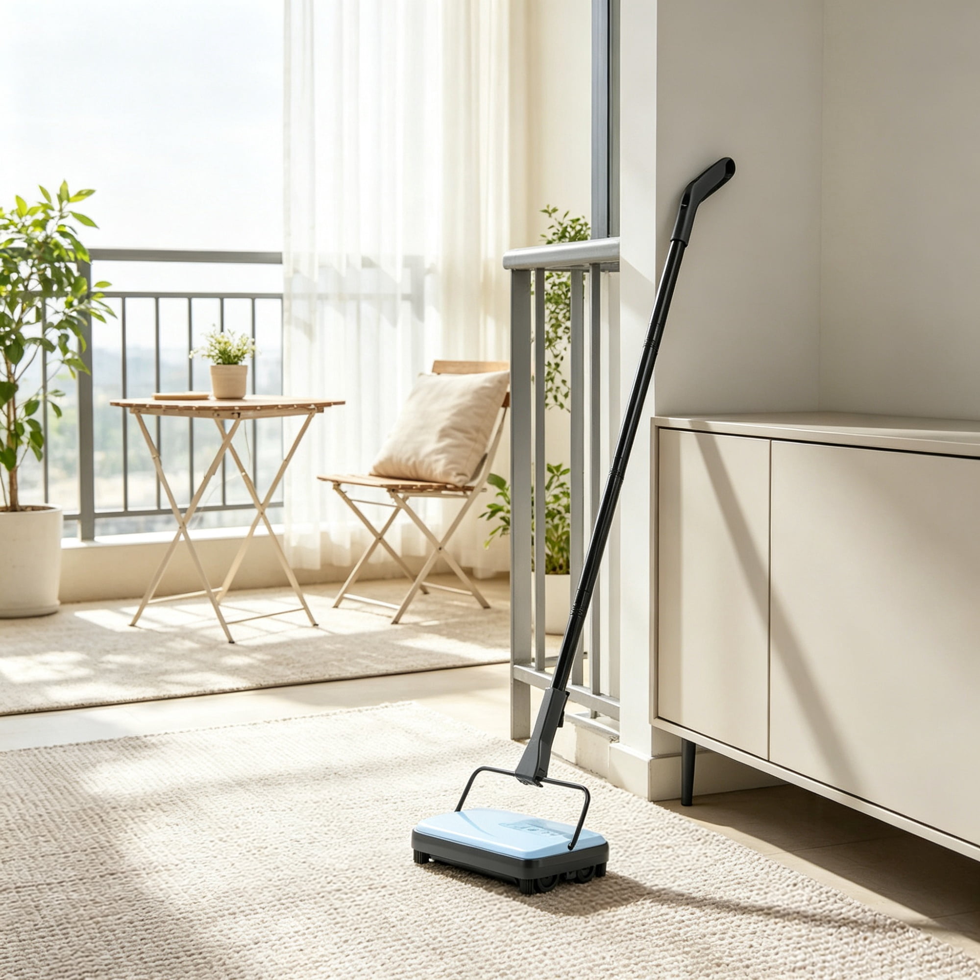 6.7" Manual Carpet Sweeper, Floor Sweeper with 300 ml Dustbin for Pet Hair & Home Office, Blue