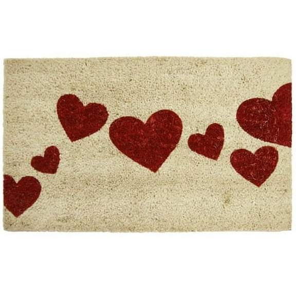 Rubber-Cal Red Hearts Coir Entrance Mat,18X30" 10-106-004