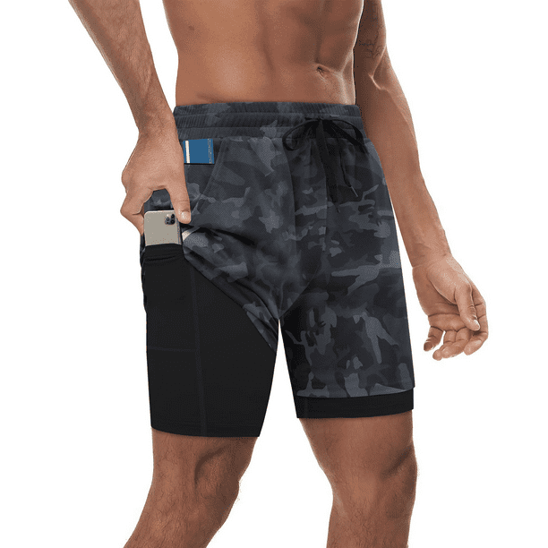 Alimens & Gentle Mens 2 in 1 Mesh Athletic Shorts Camo Quick Dry ...