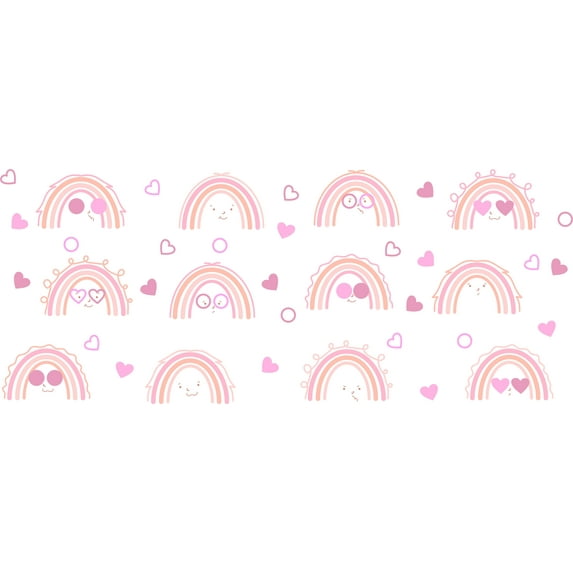 RAINBOWS & HEARTS - Removable Multicolored Boho Rainbows Clouds And Hearts Pattern Decoration Adhesive Kids Bedroom Wall Decal Sheet - Home Living Room Funky Art Design Wall Sticker 40" x 20"