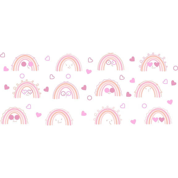 RAINBOWS & HEARTS - Removable Multicolored Boho Rainbows Clouds And Hearts Pattern Decoration Adhesive Kids Bedroom Wall Decal Sheet - Home Living Room Funky Art Design Wall Sticker 40" x 20"