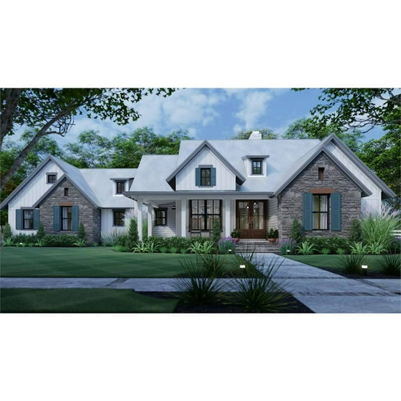 The House Designers: THD-7844 Builder-Ready Blueprints to Build a Open-Concept Farmhouse Plan with Slab Foundation (5 Printed Sets)