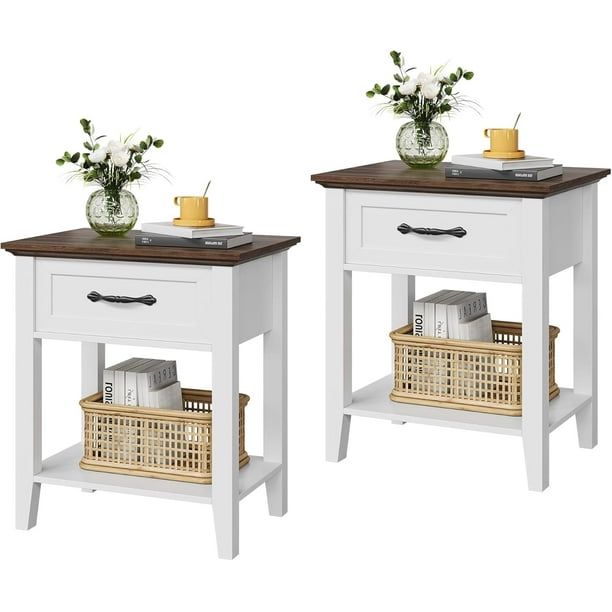 Mesa De Noche, Mesa De Fondo Con Cajón, Mesa Lateral Para La Sala De Estar, Estantes De Almacenamiento De 2 Niveles Mesa De Cama Para La Sala De Estudio, Dormitorio, Dormitorio