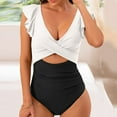 thumbnail image 3 of Women's One Piece Ruffle Cutout Swimsuit - Nylon Spandex, V Neck for Beach, 3 of 5