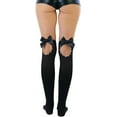 thumbnail image 2 of ToBeInStyle Women's Opaque Keyhole Back Thigh High w/ Rhinestone & Satin Bow - Black - One Size, 2 of 7