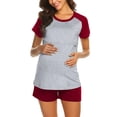 thumbnail image 4 of Penkiiy Ladies Fashion Color Short Sleeve Pregnant Woman Breastfeeding Casual Shorts Pajamas Set M Wine, 4 of 6