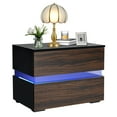 thumbnail image 2 of Hommpa High Gloss 2 Drawer Nightstand RGB LED Modern Bedside Table Brown Bedroom Furniture, 2 of 9