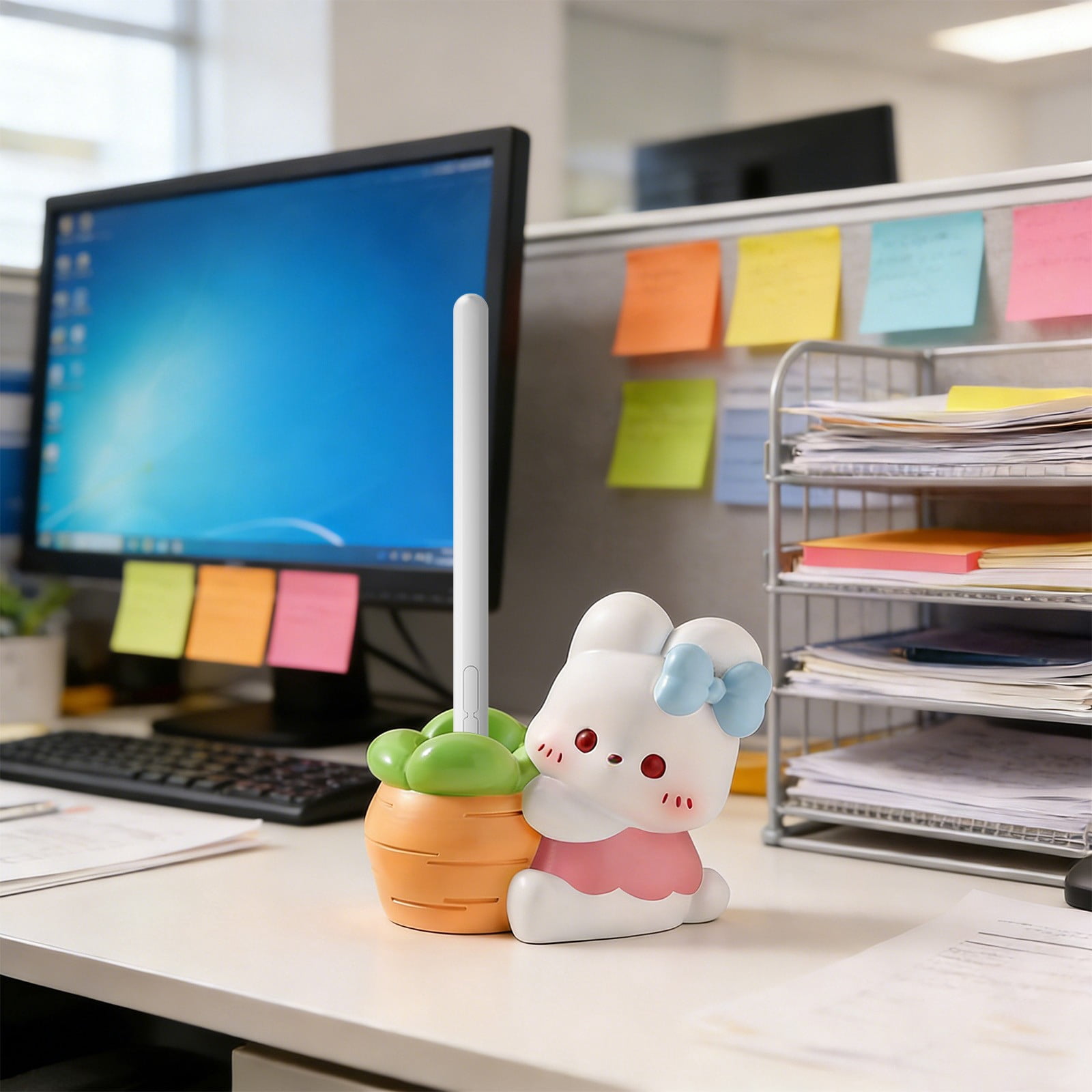 Yunuuuoa 5 Packs Resin Rabbit Pen Holder Desktop Organizer Cute Animal Decor Stationery Accessory for Office Desk Study Table Writing Utensil Holder Gift