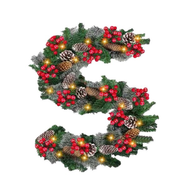 TQEHS Guirnalda navideña de ratán de 1,8/2,7 m con ramas de bayas rojas, elegante decoración de fiesta para el hogar, corona de pared J9W2