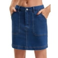 thumbnail image 4 of INSPIRE CHIC Women's Denim Mini Skirt High Waisted Stretch Casual Pockets Short Jean Skirts M Dark Blue, 4 of 6