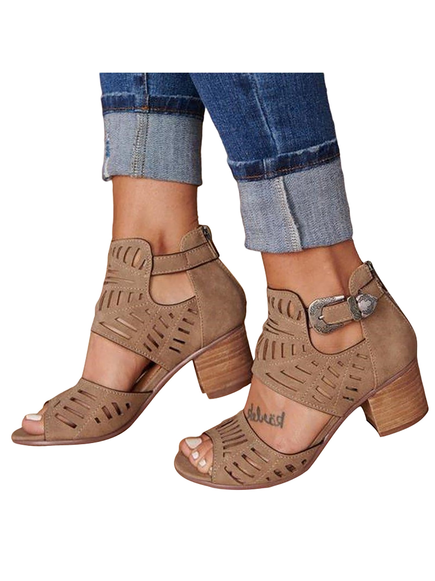 NEW LADIES LOW MID BLOCK HEEL PEEP TOE LACE UP CAGED GLADIATOR SHOES SIZE ANKLE 