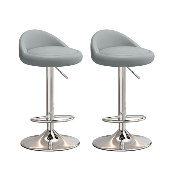 HDHNBA PU Leather Adjustable Swivel Low Back Bar Stools Set of 2 for Kitchen Dining Room, Gray