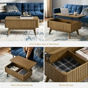 Mopio Brooklyn Mid-Century Modern Lift Top Coffee Table with Storage for Living Room, Waveform Panel (Walnut)