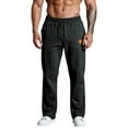 thumbnail image 2 of Mens Fleece Wide Leg Sweatpants - Open Bottom, Pockets, Loose Fit for Workout, Running & Casual Occasions Black 2XL, 2 of 5