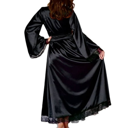 GuessLookry 2023 Summer Pajamas Women Sexy Long Silk Kimono Dressing Gown Bath Robe Babydoll Lingerie Nightdress Soft Sleepy Dress