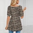 thumbnail image 7 of YYDGH Women's V- Neck Printing Wrapped Bubble Short Sleeve Short Tops Brown M, 7 of 7