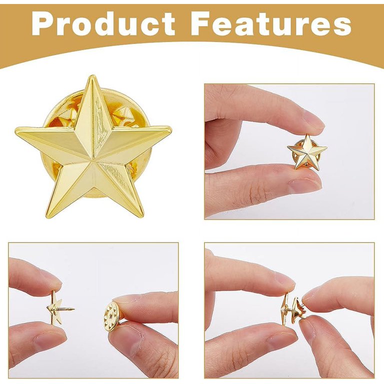 24 Broches De Estrella Dorados 15mm - Alfileres Pentagrama Con Cierre Trasero, Para Ropa Y Decoración
