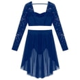 thumbnail image 7 of Alvivi Women Contemporary Lyrical Dance Dress Floral Lace Long Sleeve Crop Top and High Low Skirts Dark_Blue L, 7 of 7