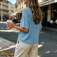 thumbnail image 6 of Xugsiok Womens Cardigan Sweaters Fashion Casual Solid Color V-Neck Button Down Short Sleeve Cover Up, 6 of 7