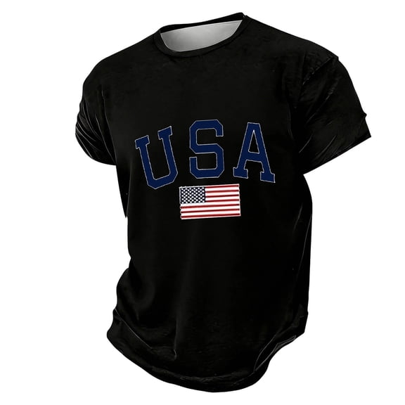 WEIWEN 4th of July Patriotic T-Shirts for Men S-6XL Summer Oversized USA Flag Short Sleeve Graphic Tees Casual Crewneck T Shirts Muscle Workout Tops Black, L