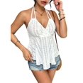 thumbnail image 3 of Women Tie Back Tank Tops Criss Deep V Neck Spaghetti Strap Backless Tanks Going Out White S, 3 of 9