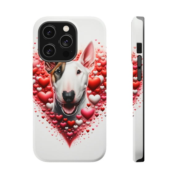 DistinctInk Tough Case for Apple iPhone 15 PRO (6.1" Screen), Compatible with MagSafe Charging - Valentine's Day Bull Terrier