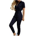 thumbnail image 2 of Tbopshirt Pants for Women Plus Size Women Fashion Solid Color Casual Lapel Belt Short Sleeve Overalls Loose Causal Pants, 2 of 4