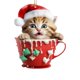 thumbnail image 1 of EZLIFE Adornos de gato para árbol de Navidad, decoraciones navideñas de gato, colgante colgante de gato de Navidad con sombreros de Papá Noel, colgante decorativo para árbol de Navidad, decoración de, 1 of 7