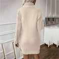 thumbnail image 7 of Women's Sweater Dress Knit Dress Long Sleeve Turtleneck Solid Color Cable Knit Casual Winter Dress for Holiday,Beige,L, 7 of 7