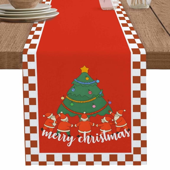 nqOlkjepod Christmas Table Runner 60 Inches Long Farmhouse Dress Scarves, Santa Claus Xmas Tree Plaid Lattice Red Check Dining Tablerunner for Coffee Table/Kitchen Island/Party Décor, 13" x 60"