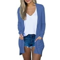 thumbnail image 6 of Sevevn Cardigan Sweaters for Women Women's Solid Color Long Sleeve Casual Tops Blouse With Pocket Cardigan Coat Beach Vacation Clothes for Women Blue S, 6 of 7