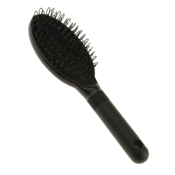 Cepillo de bucle para extensiones de cabello antiestático, peine de gel de sílice para salón, microanillo de unión Negro