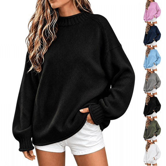 YGJTJYD Womens Oversized Roll Neck Ribbed Knit Sweaters Chunky Loose Fit Long Sleeve Warm Solid Pullover Trendy Casual Work Daily Plus Size Tops