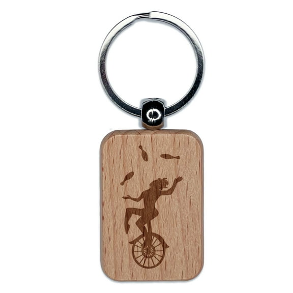 Circus Carnival Acrobat Juggling on Unicycle Rectangle Keychain Charm Tag - Engraved Wood