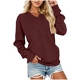 thumbnail image 2 of Women's V Neck Oversized Sweatshirt Solid Color Long Sleeve Casual Pullover Tops Fashion Loose Fit Basic Loungewear Blouse Shirts, 2 of 6