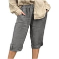 thumbnail image 7 of Womens Capri Pants 2026 Knee Length Cotton Linen Capris Summer Straight Leg Loose Beach Bermuda Shorts with Pockets Solid Color Capris,Gray,XL, 7 of 7