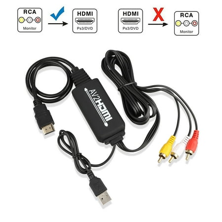 - RCA to HDMI, AV to HDMI,EEEkit 1080P RCA Composite AV to HDMI Video Audio Converter Adapter Supporting PS2, PS3, Nintendo 64, WII, WII U, STB, VHS, VCR, DVD Players