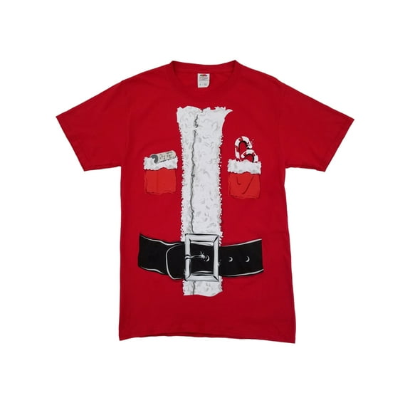 Mens Red Santa Claus Costume Graphic Tee Christmas Holiday T-Shirt L