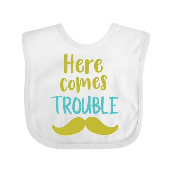 Inktastic Here Comes Trouble, Mustache, Moustache Boys or Girls Baby Bib