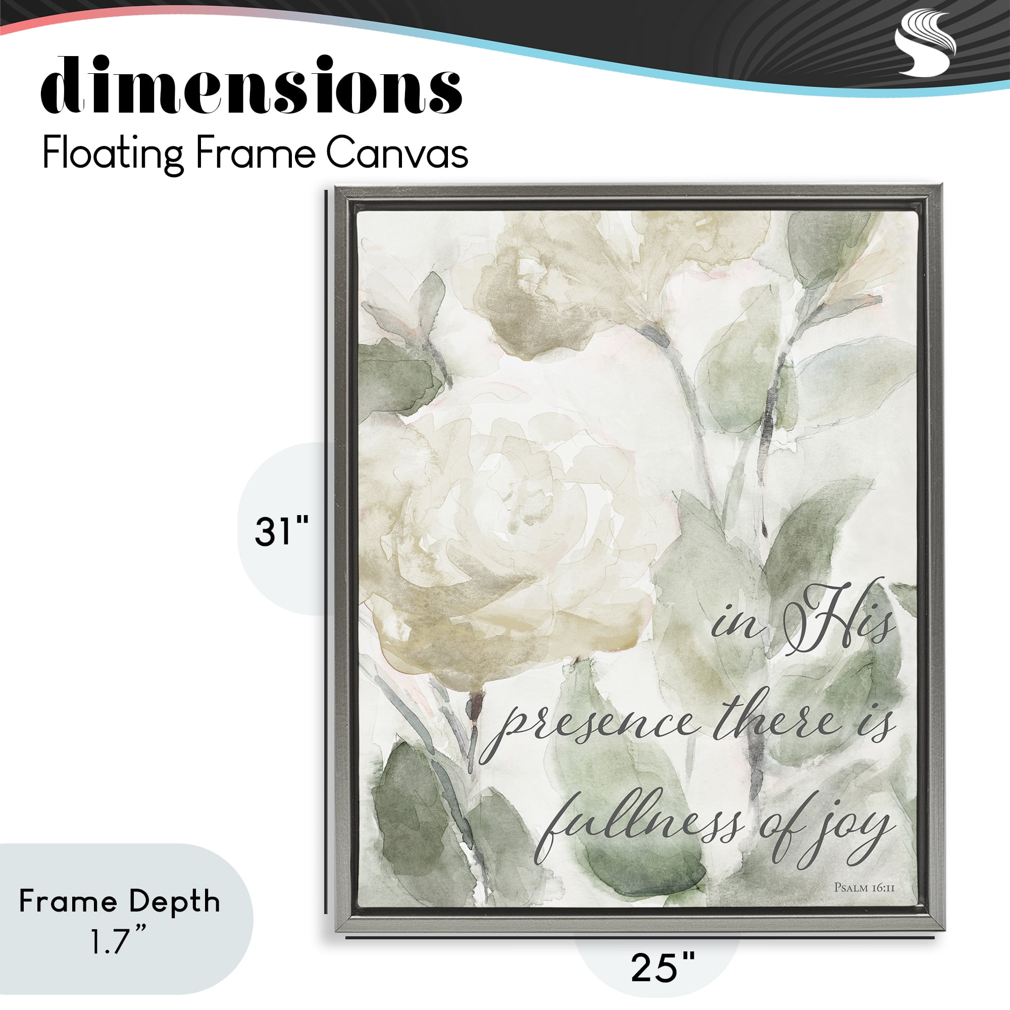 Stupell Industries His Presence Floral Scripture Gray Framed Floater Canvas Wall Art, design by Lanie Loreth