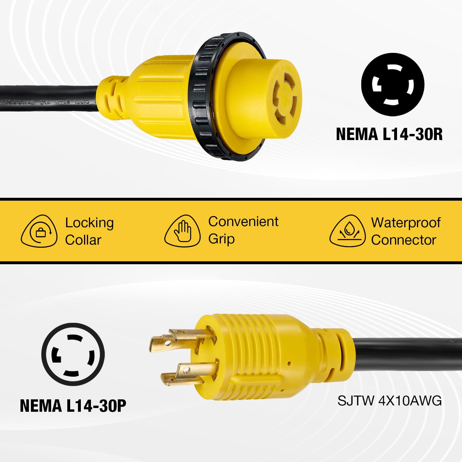 SPEEDWOW 20 FT 30 Amp RV Extension Cord, 125/250V Heavy Duty Extension Cord with Generator Inlet Box, SJTW 4X10AWG ETL Listed, NEMAL14-30P to 14-30R, Waterproof Power Cord for RV Outdoor Home