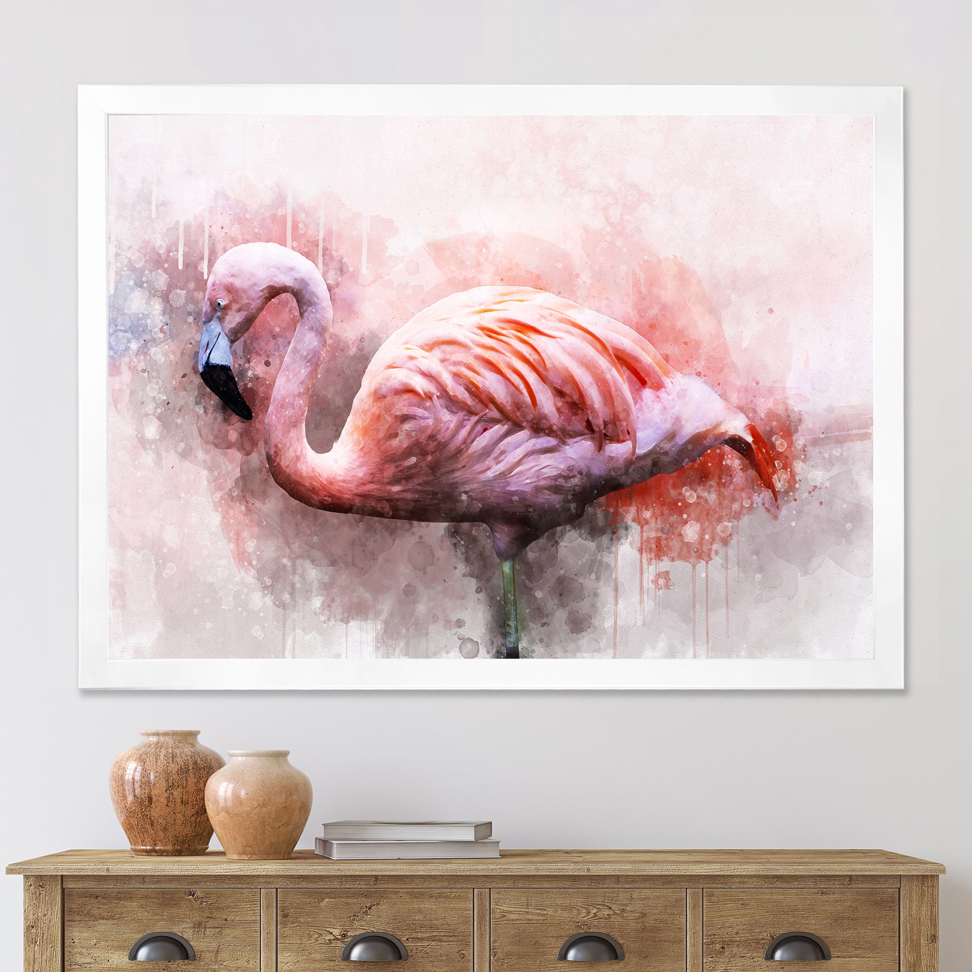 Designart 'Abstract Portrait of Pink Flamingo V' Farmhouse Framed Art Print