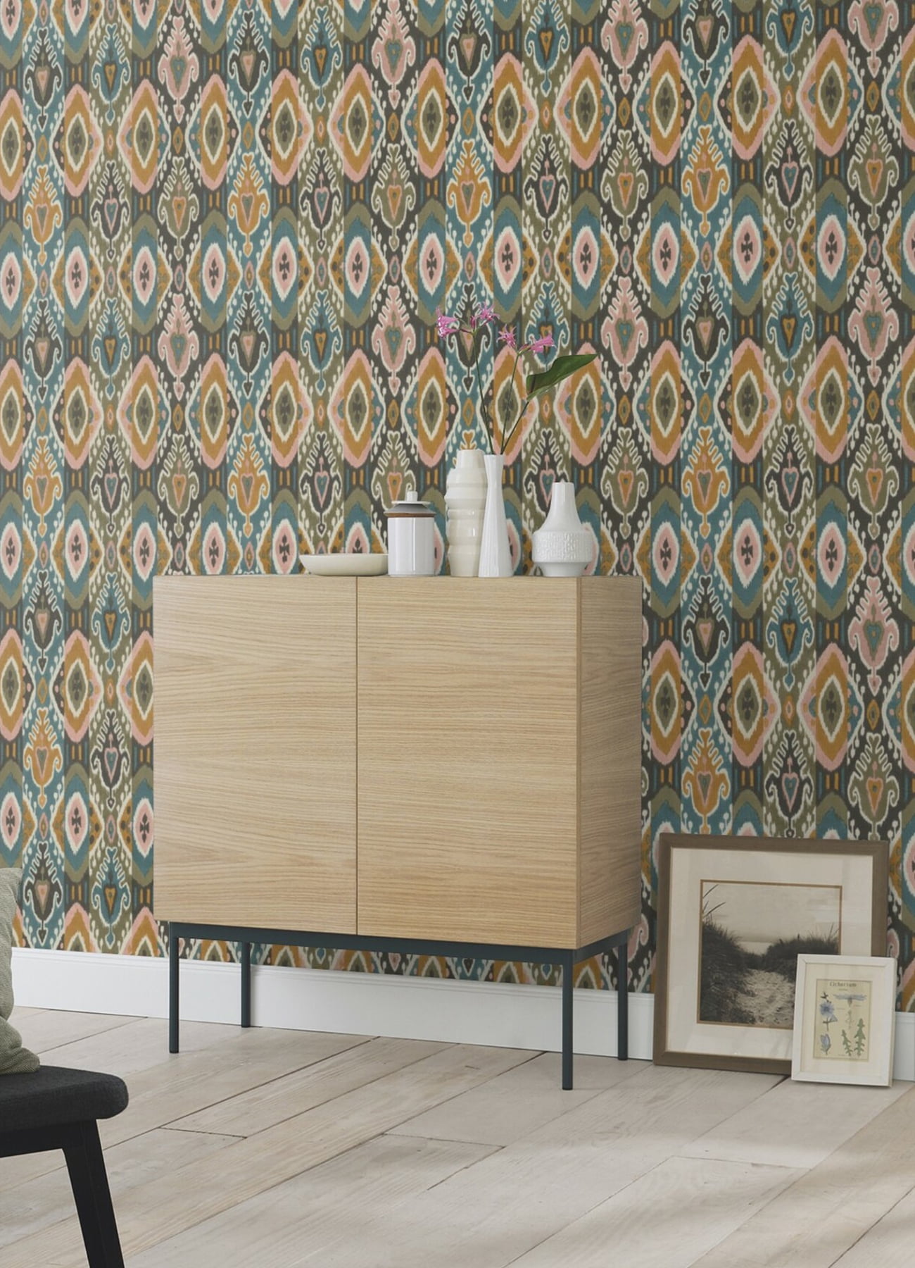 Advantage Villon Mustard Ikat Wallpaper