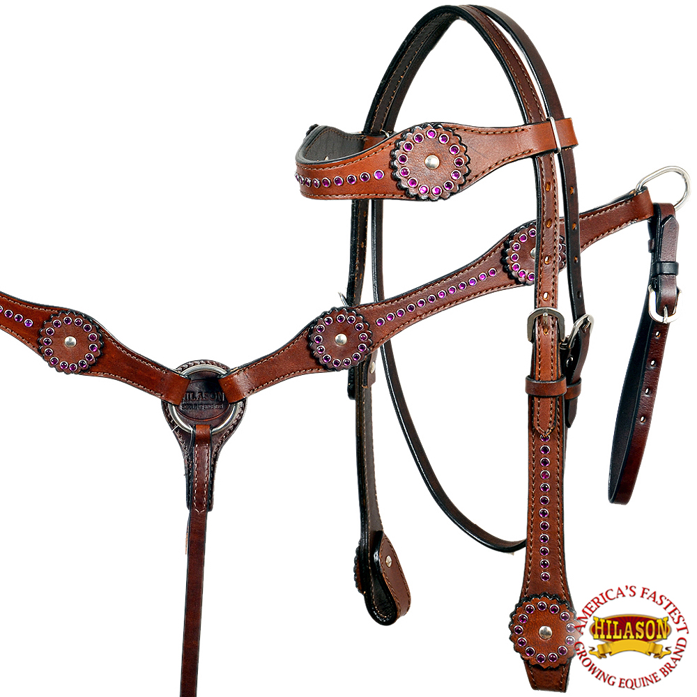 Western Horse Headstall Breast Collar Set Tack American Leather Brown