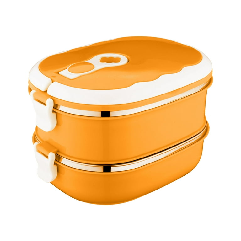 Double Layer Rectangle Lunch Box With Sauce Box, Fork, Spoon, And