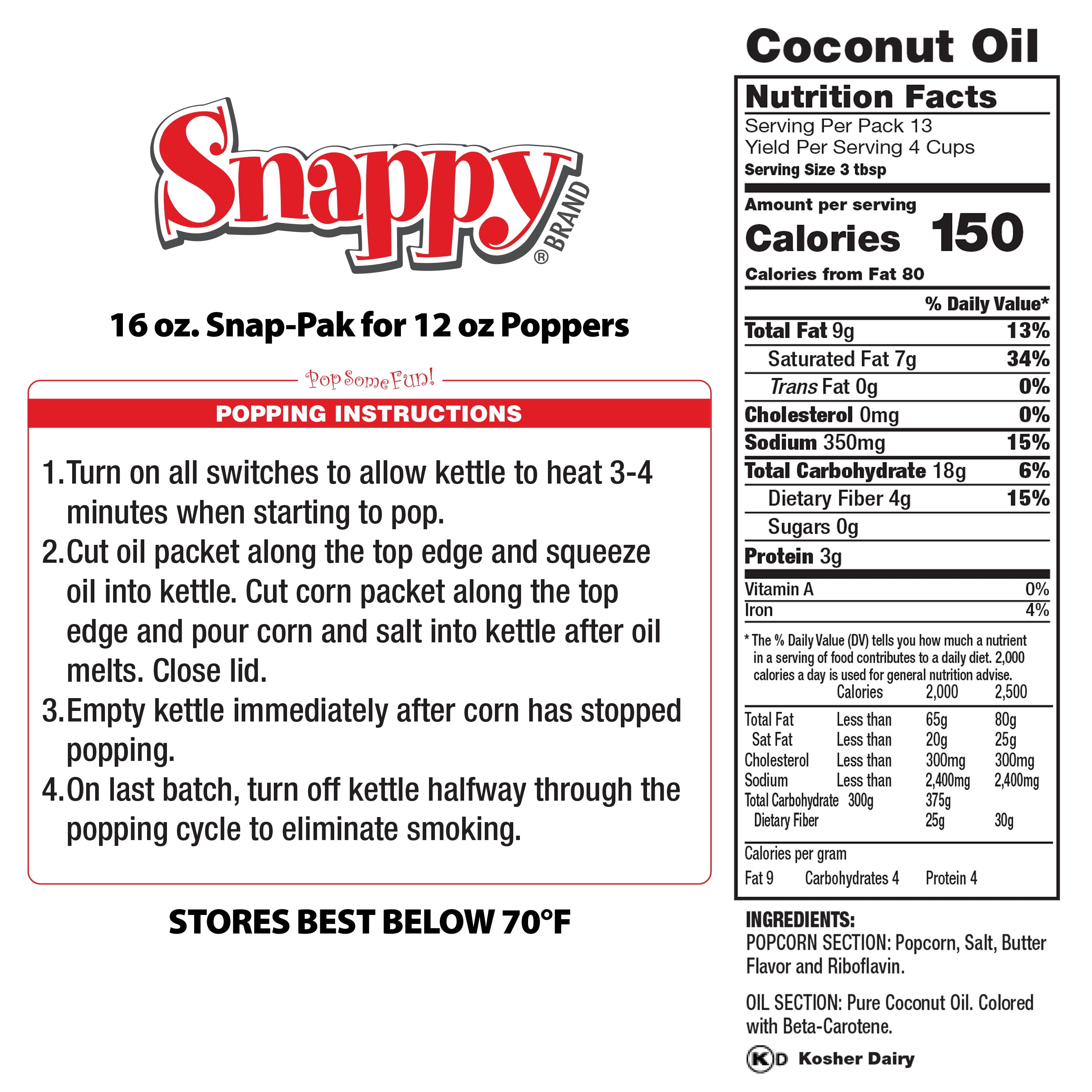 Snappy Snap-Paks All in One Popcorn Portion Packets for 12 oz Popping Machine, Kernels, Oil, and Salt, 24 Count