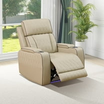 MAYEERTY Power Recliner Chair, Electric Breathable Leather Reclining Chair with USB Charging, LED Lighting & Adjustable Backrest for Living Room, Beige