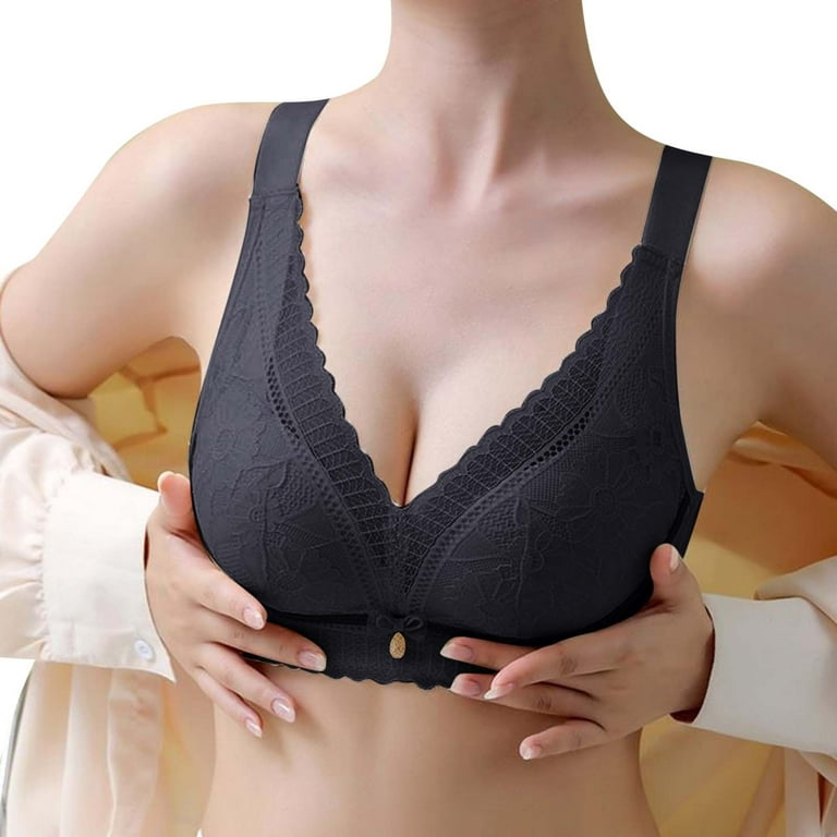 Bras For Women Full Coverage Soft Lace Lace Comfortable Adjustable Unwired  Medium Thick Cup Black Wireless T-Shirt Bra S 