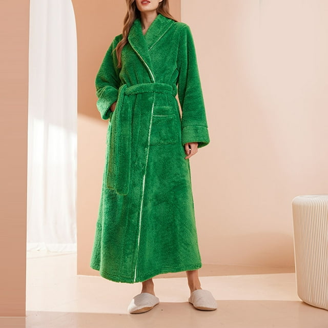 RXIRUCGD Peignoir Long pour Femme à Col Épaissi, Col Confortable, Robe de Nuit, Tenue d'Intérieur ( Vert, Taille : 3TG )