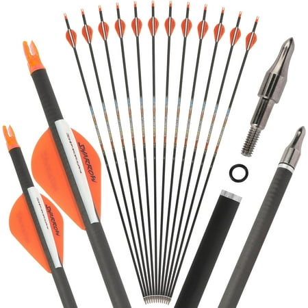 SHARROW 31 Carbon Arrows Hunting Arrows Spine 250 300 350 400 500 600 with Replaceable Points Targeting Practice Arrows for Compound/Recurve/Long Bow 6/12pcs